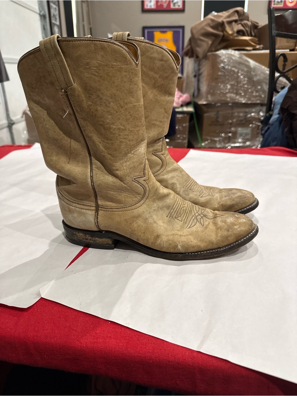 Tony Lama Tan Cowboy Western Boots with Classic Stitching